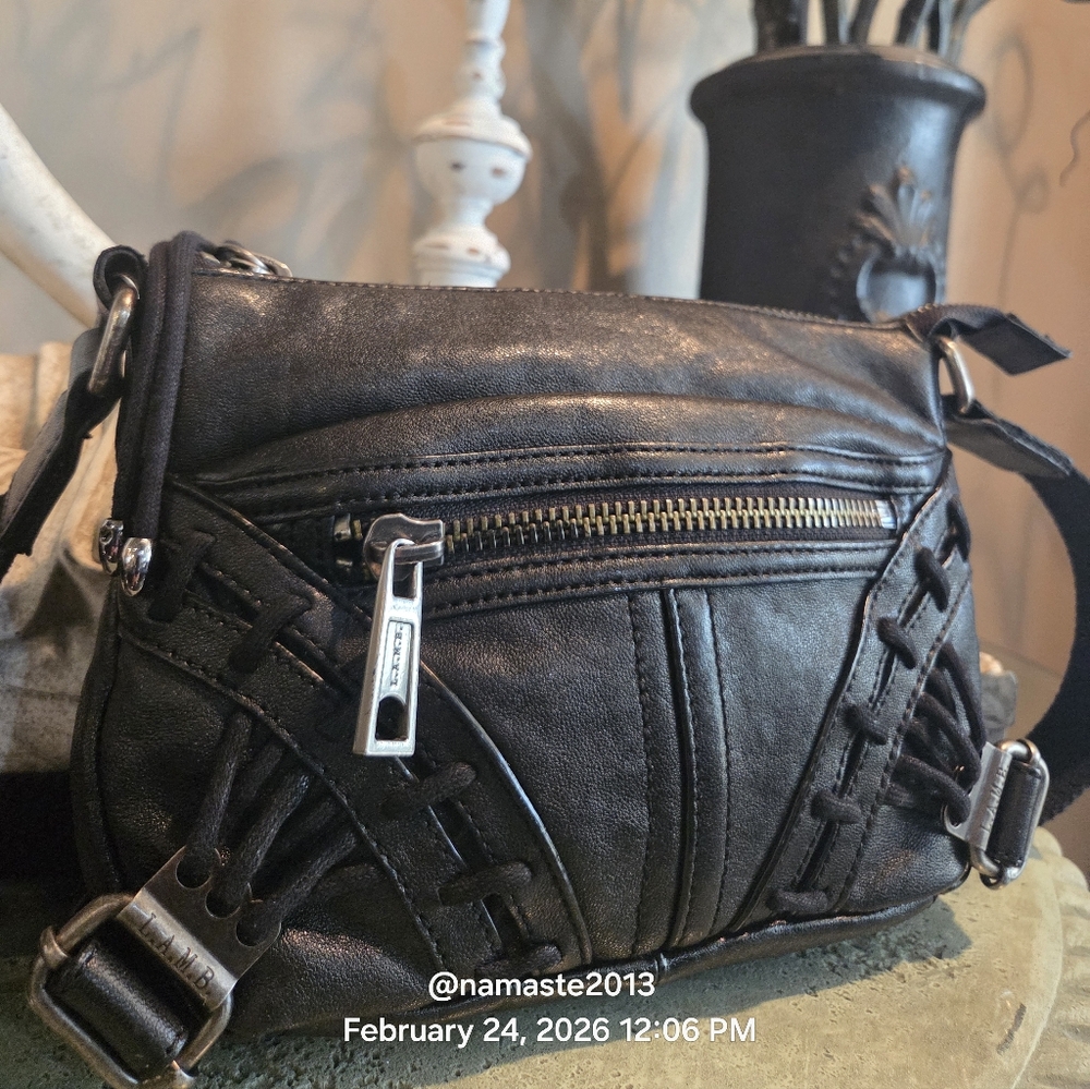 L.A.M.B. Gwen Stefani Leather Crossbody Designer Leather Moto Lace-up #188
